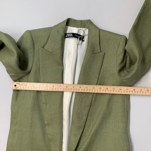 ZARA Linen Blend Blazer Women’s Size XS Olive Green Lightweight Workwear - Picture 5 of 9